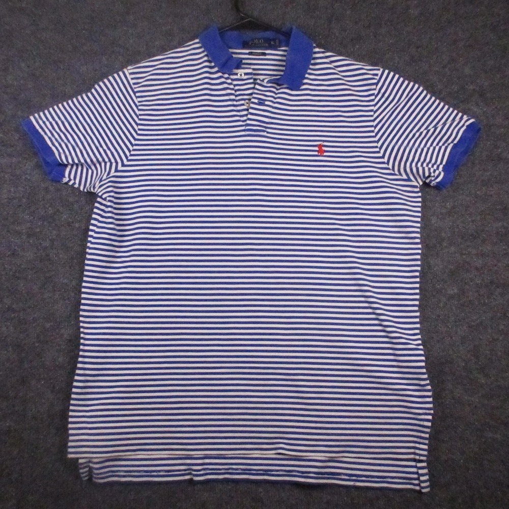Polo Ralph Lauren Polo Shirt Mens XL Blue White Stripe Custom Fit Pony Logo